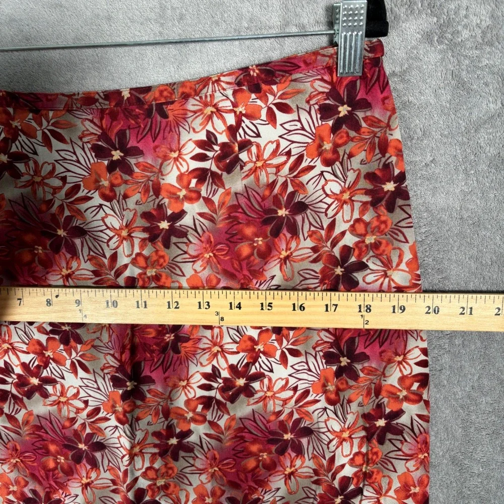 Vintage Christopher & Banks Midi Skirt Women Size 12 Red Floral Ruffle Hem Fairy
